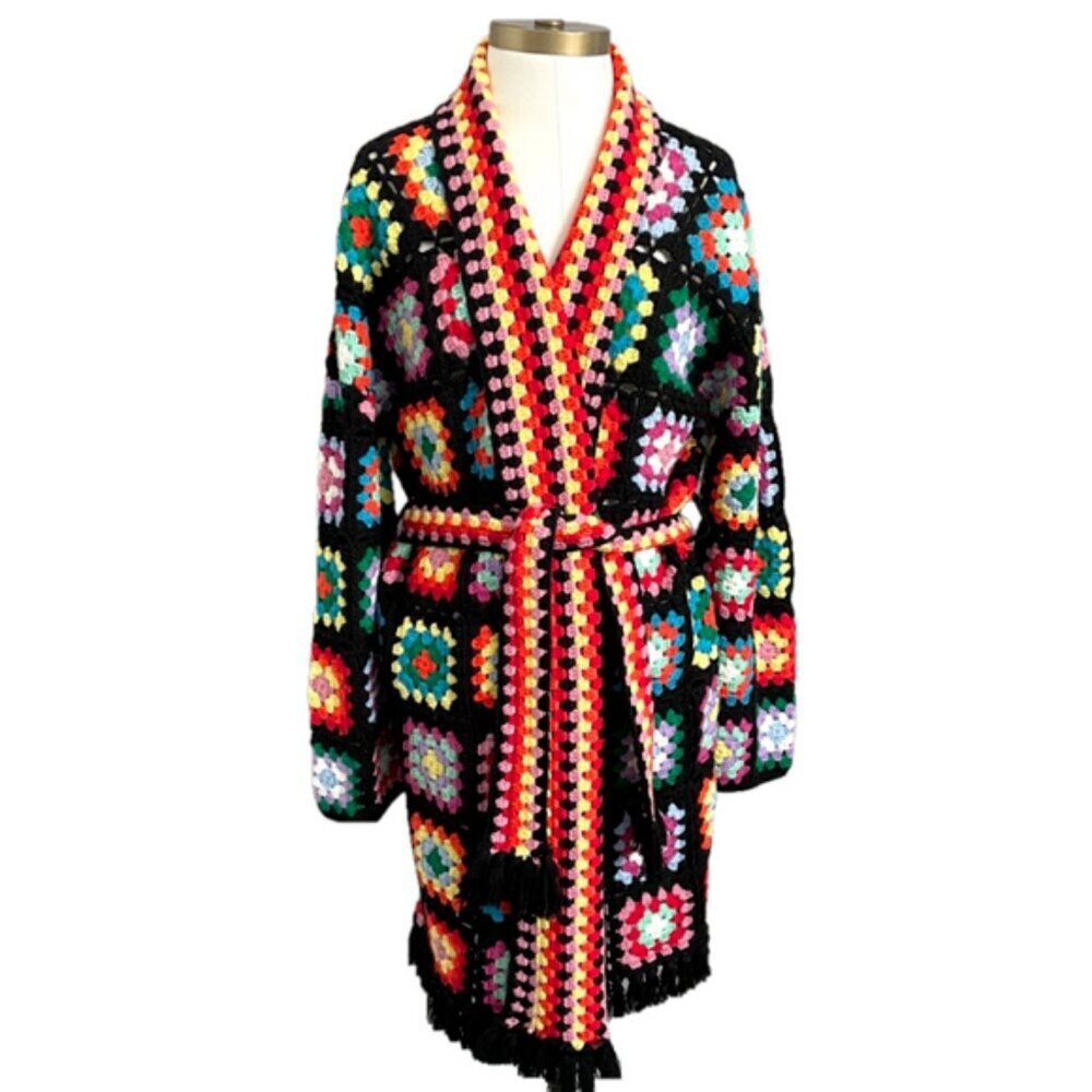 MC2 Saint Barth Multicolor Crochet Wool Coat With Belt - S/M, NWOTs 🇮🇹 - Picture 2 of 16